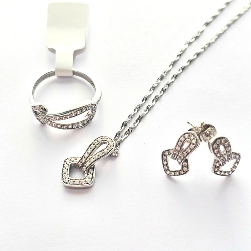 100% 925 Sterling silver ring, Pendant, Earrings, CZ stones,micro-insert, Set 17 - Picture 2 of 2