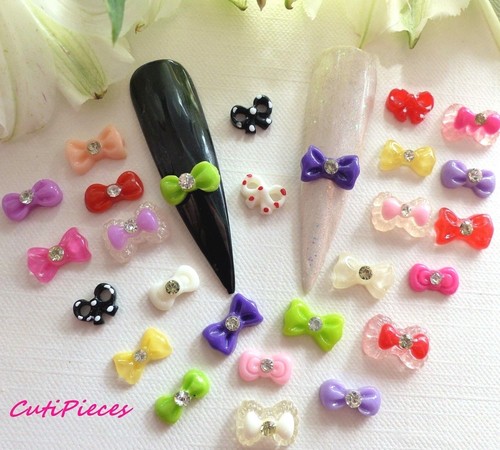 3D Nail Art Rhinestone Bows Bow-Tie Spotty Dots Embellishments Flat Back Craft - Picture 3 of 30