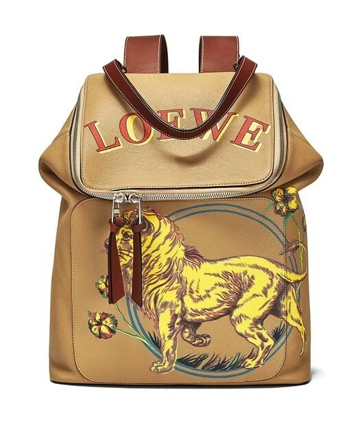 Loewe — Auth LOEWE Brown Denim Leather Goya Lion Backpack(no Stock)no longer made