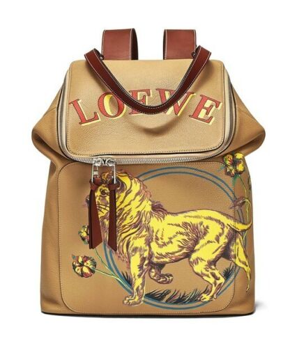 Auth LOEWE Brown Denim Leather Goya Lion Backpack(out of ...