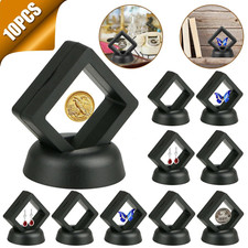 10PCS 3D Floating Coin Display Frame Box Jewelry Earring Holder Case with Stand