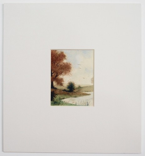 Mercy Creed. Fine early 20th painting. Miniature landscape. Trees and pond. - Picture 1 of 3