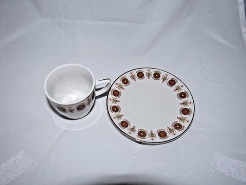 AMBER FLORAL MEDALLION CHINESE KNOT MINI DEMITASSE CERAMIC CUP & SAUCER SET - Picture 2 of 3