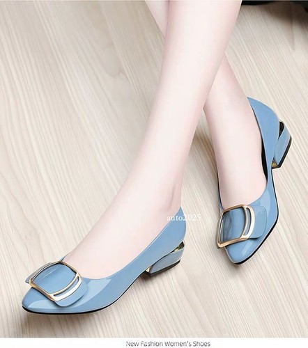 Damen-Pumps OL modisch Schnalle Kunstleder Blockabsatz niedriger Büro Slipper Schuhe - Bild 13 von 27