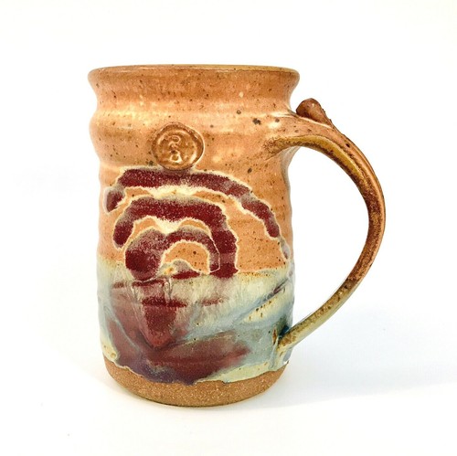 Taza de café de cerámica artística de gres púrpura azul abstracto BOHO firmada RB - Imagen 1 de 11