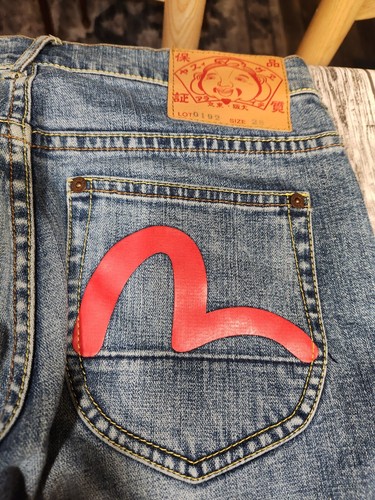 EVISU Womens Jeans 28 x 32 Vintage Y2K Graphic Logo SELVEDGE Denim Medium Wash - Picture 3 of 9