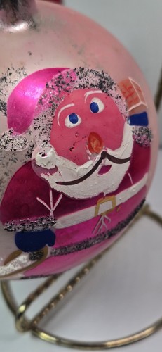Vintage Poland Mercury Glass SANTA Christmas Ornament Hand Painted glitter ball - Picture 2 of 6