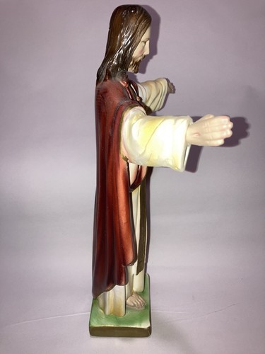 Vintage Columbia Statuary Chalkware Sacred Heart Of Jesus Open Arms Figur - Bild 6 von 11