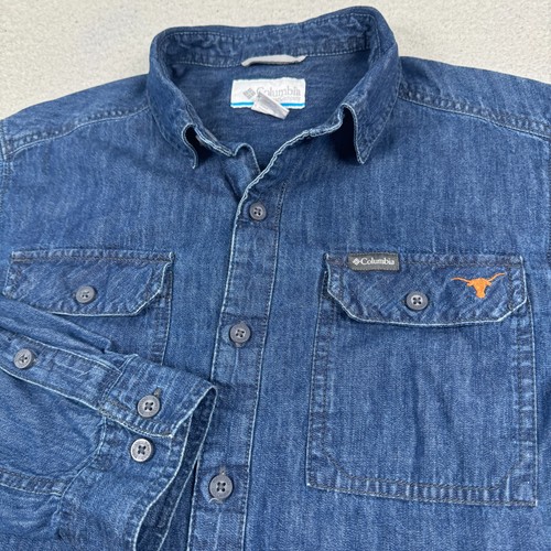 Columbia Texas Longhorns Denim Shirt Mens Small Button Up Long Sleeve Chambray