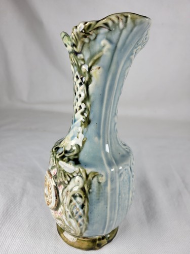 Vintage Majolica Art Jug Pitcher Numbered Base Lattice Design Glazed Rare Prop - Picture 3 of 12