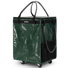EROBSKJ Medium,Green Reusable Grocery Bag On Wheels, Foldable Rolling Tote