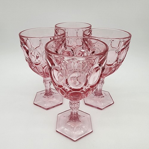 4 Fostoria Moonstone Pink Water Glass Goblet 6.5" Tall Vintage Great Condition!