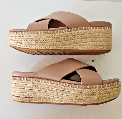 FitFlop Sandal Womens 7 Tan Leather Eloise Cross Strap Platform Espadrille - Picture 5 of 7