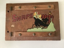 Vintage Snaps Wooden Cover Photo Album 7”x10” Dog Bird Fence Dated 1946