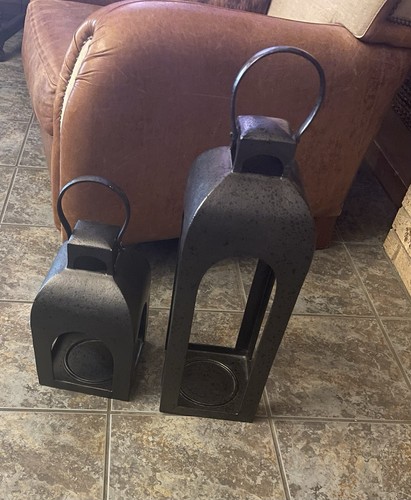 22.5" & 13.5” Metal Cast Aluminum Outdoor/Indoor Lantern Candle Holder Black - Picture 1 of 4