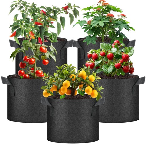 Plant Grow Bags 5 Gallon, Tomoato Planter Pots 5-Pack with Handles, Aeration ...