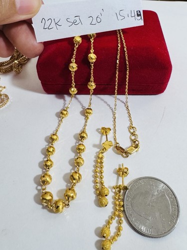 Solid 22K 916 Fine Real Gold 20” inches Balls Beads Earring Necklace 15.4g 4/6mm - Picture 15 of 21