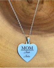 Personalized laser engraved necklace with stainless steel heart shaped charm