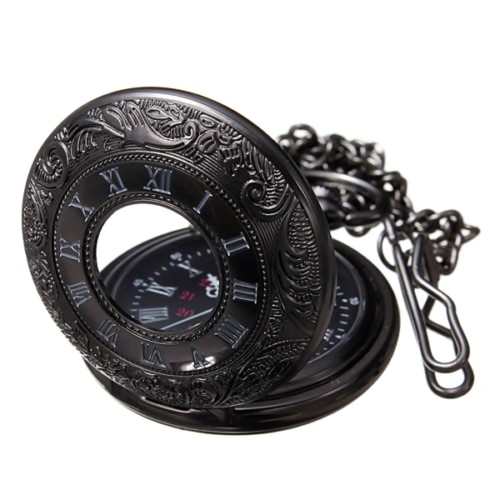 Black Retro Steampunk Pocket Watch Vintage Quartz Pendant Necklace Chain Gift - Picture 2 of 9