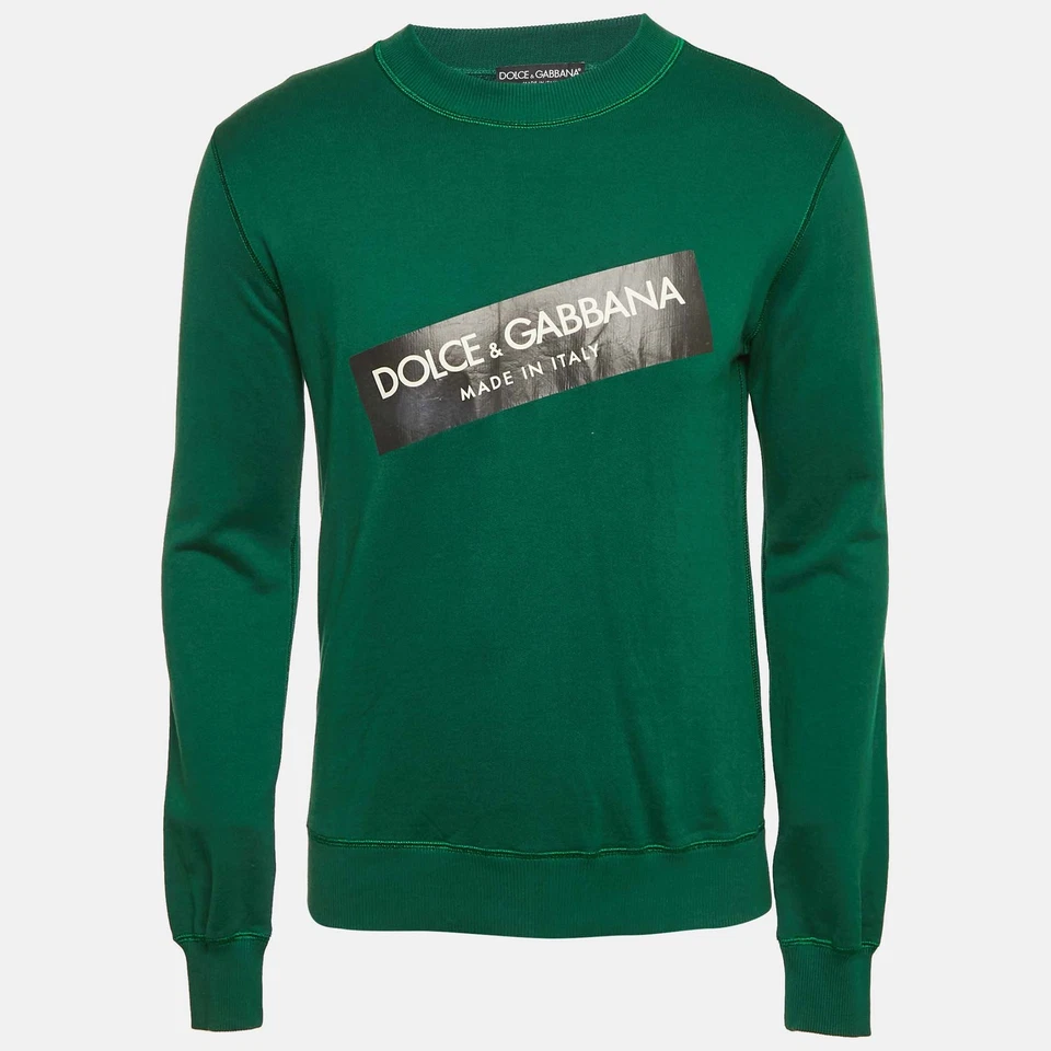 Dolce & Gabbana Green Logo Print Cotton Crew Neck Sweatshirt XS