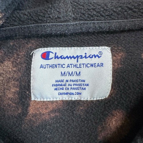 Champion Tie Dye Bleach Black Hoodie Sweatshirt Men's Medium - Picture 6 of 11