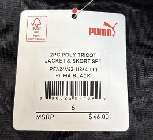 Puma Kids 2PC Poly Tricot Jacket & Skirt Set In Black,Pink,White In A Size 6 - Picture 2 of 2