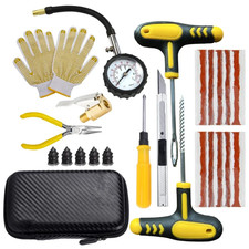 Car Tire Repair Kit T-handle Plug Strips Air Pressure Gauge Pump Case Set Car Tire Repair Kit T-handle Plug Strips Air Pressure Gauge Pump Case Set
