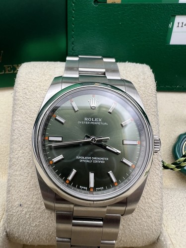Rolex Oyster Perpetual 34 mm 114200 cadran vert olive boîte papiers - Photo 3/15