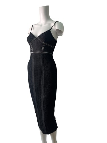 Pretty Little Thing Cotton Bodycon Dress Size 6 Women EU 34 Black Lace Stretch * - Picture 8 of 13