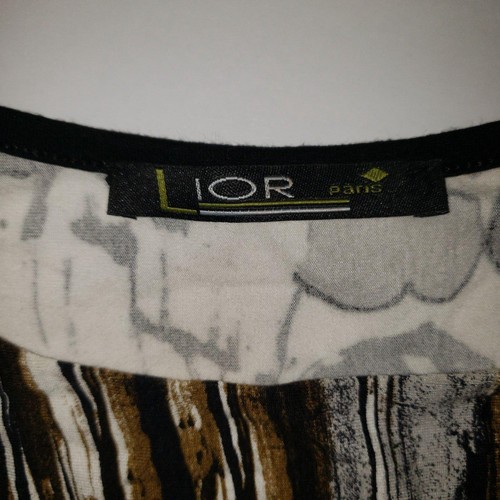 Lior Paris Dress Womens XL Black White Brown Sleeveless Shift Floral Made France - Picture 3 of 7