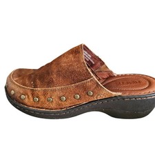 BORN Womens Shoes Sz 9 Majesty Clogs Suede Leather Studded Slip On Mules Brown