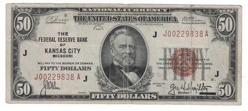 U.S. (Kansas City, MO) - Series of 1929 $50.00 National Currency Banknote - Picture 1 of 2