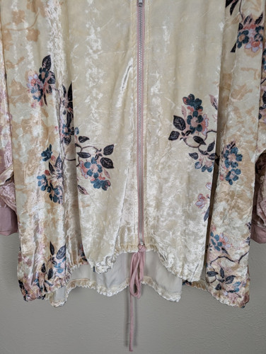 Maurices 2/3 Velvet Floral Kimono Jacket Top Ivory Cream Pink Full Zip 2X 3X - Picture 6 of 15