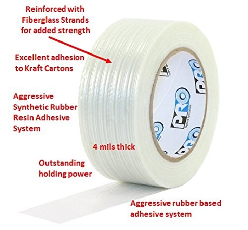 ProTapes Pro 180 Synthetic Rubber Economy Filament Reinforced Strapping Tape ... - Picture 2 of 2