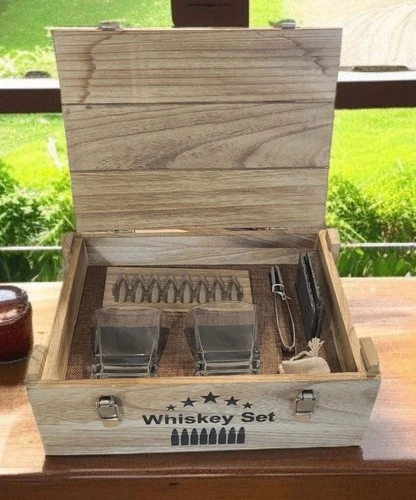 Mixology Whiskey Stones Gift Set For Men 15 pcs Rustic Whiskey Set with Wood Box