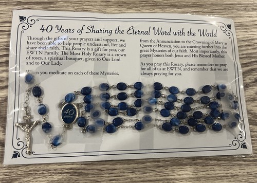 Vintage Rosenkranz EWTN 40 Jahre Jubiläum blaue Perlen christlich - KOSTENLOSER VERSAND!