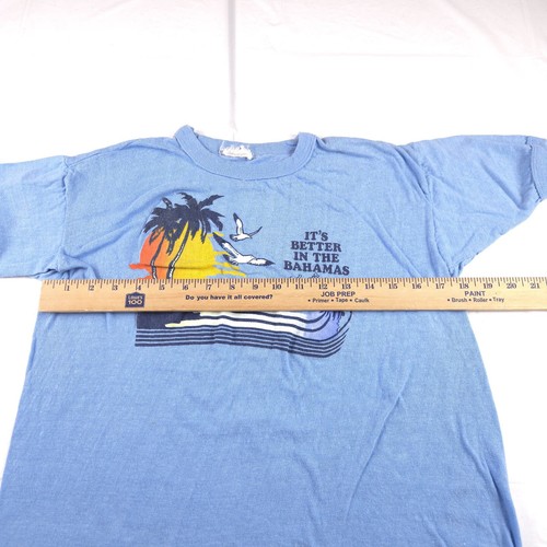 Vintage 70s It's Better In Bahamas Tourist T Shirt Ringer 60s Blue Nature - Picture 7 of 7