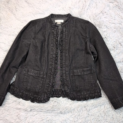 Christopher & Banks Jacket Womens M Petite Black Open Front Sparkly Pockets  - Picture 1 of 9