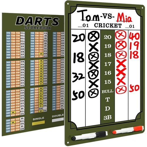 Darts Scoreboard - Dry Erase Dart Scoreboard for 301, 501 and Cricket Games Come - Picture 1 of 7