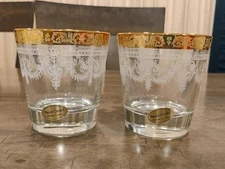 Pair of Gold Trimmed Tumblers - Stemless Glasses Holiday Design from Italy