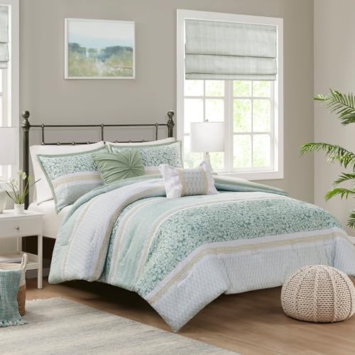 Comforter Set, Seersucker Floral King Size Comforter Sets, Microfiber - Picture 2 of 5