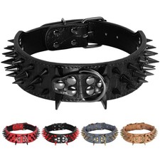 2 Inch Wide Spiked Dog Collar PU Leather Studded for Medium Large Dogs