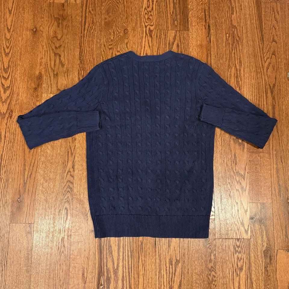 Cárdigan Ralph Lauren tejido con cable parche de cuero para el hombro para mujer grande azul marino Foto 3 de 4