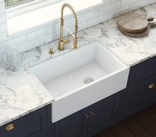 Ruvati 30" Fireclay Farmhouse Offset Drain White Kitchen sink - RVL2018WR