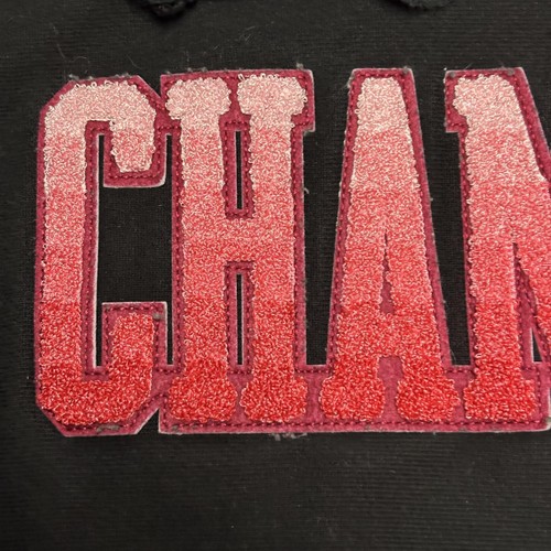 Champion Reverse Weave Hoodie Mens Medium Black Red Chenille Fleece Pullove - Picture 8 of 16