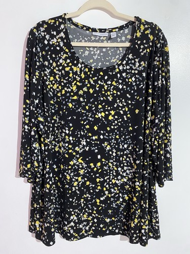 Susan Graver Pop Over Top 3XP Black Liquid Knit Artsy Office Old Money Blouse