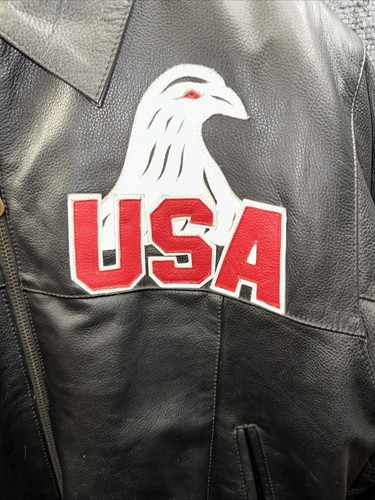 Chaqueta de cuero genuino de EE. UU. para hombre cuero mediano United We Stand bandera americana con águila - Imagen 2 de 8
