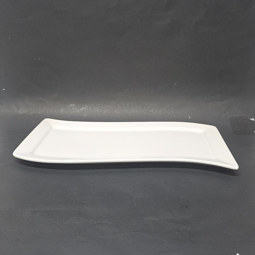 14" Wavy White Tray Ceramic Modern Sleek Rectangular Appetizer Platter - Picture 5 of 7