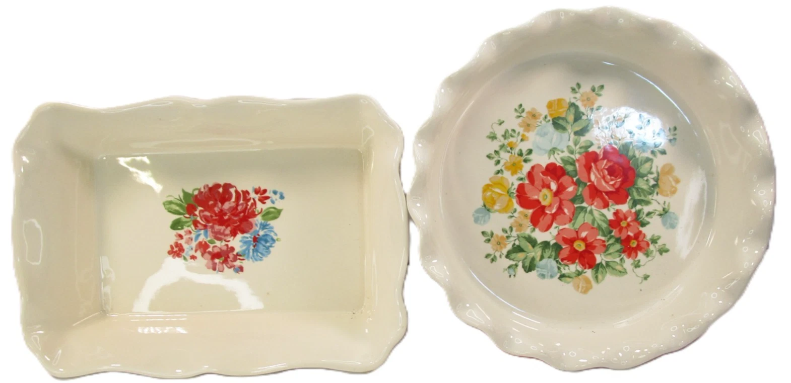 Pioneer Woman 11" Floral Pie Plate & Sweet Rose 8x12 Rectangular Baker Stoneware