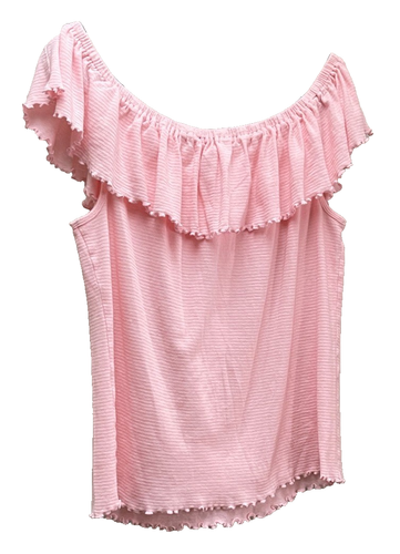 Vintage Soft Surroundings Ruffled PINK Cotton Knit PEASENT BLOUSE Sz L NWOT - Picture 2 of 3